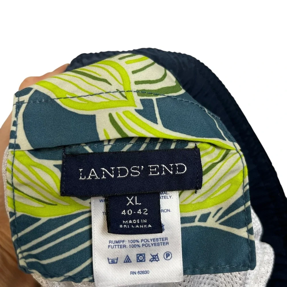 Lands‎ End Mens Swim Trunks Shorts Tropical Floral Elastic Waist Drawstring XL